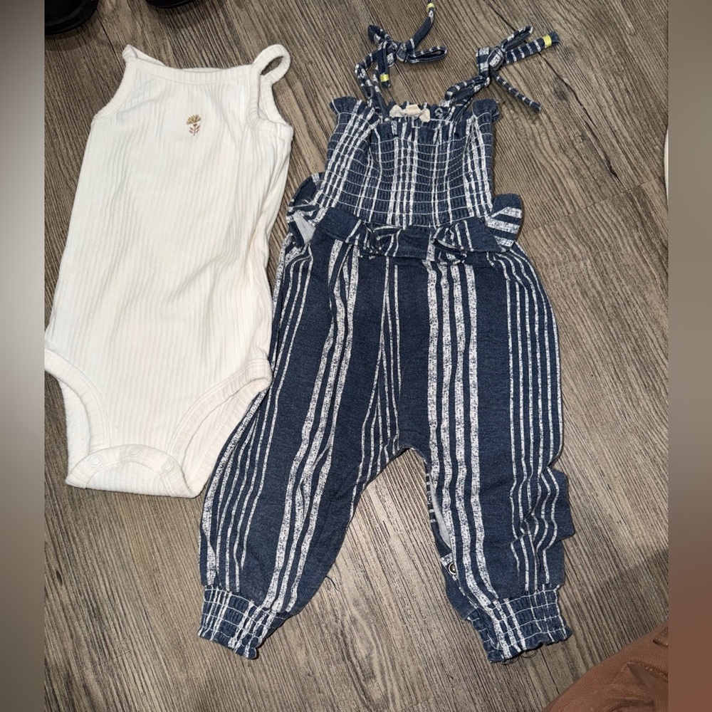 Navy and White Striped Elastic-Waist Pants